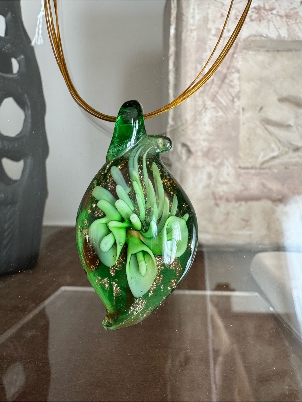Green Glass Leaf Pendant Necklace - Elegant Women’s Jewelry